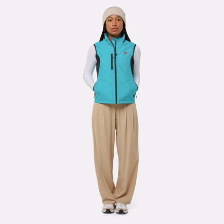Gilet sport chauffant Femme bleu porté fermé