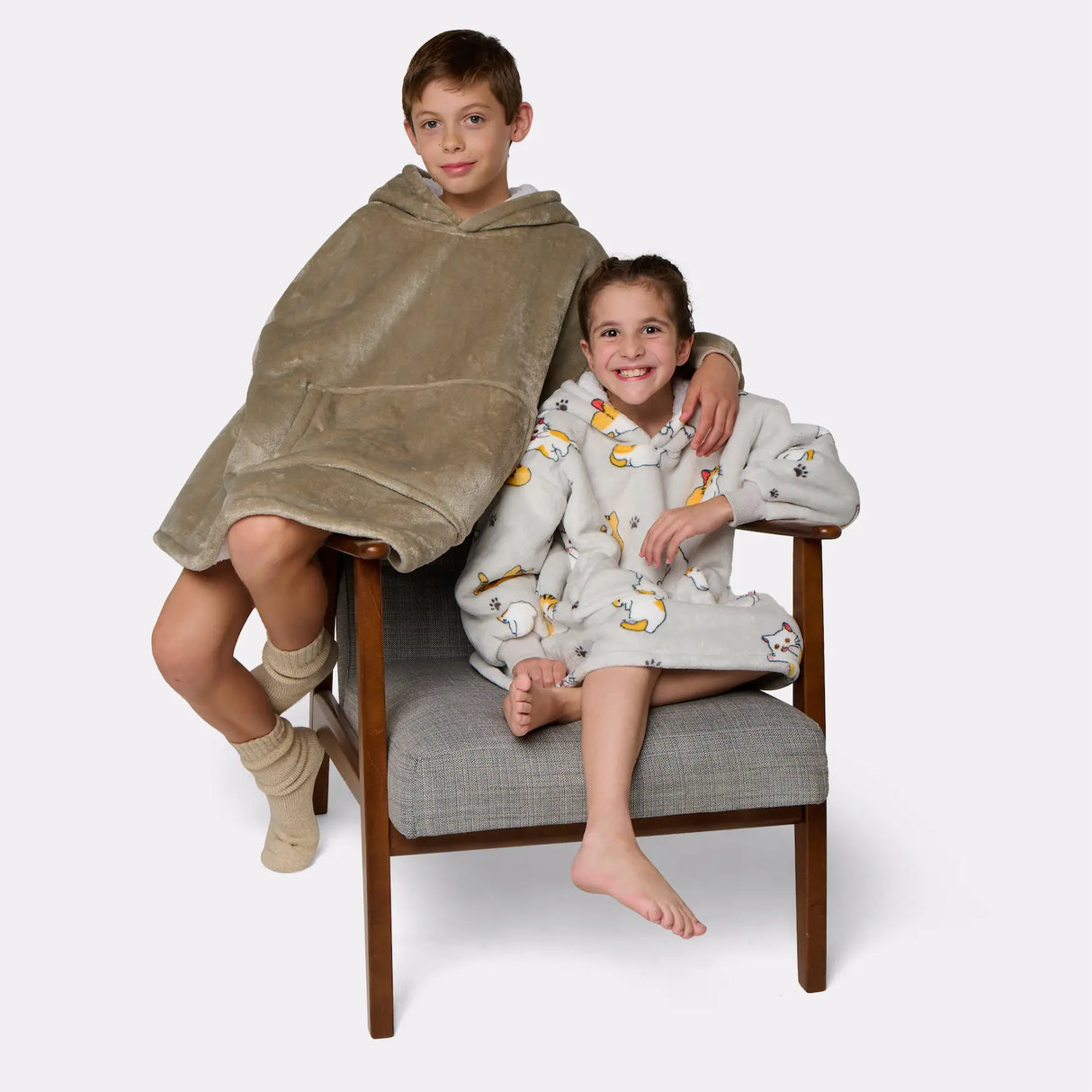 Pull plaid beige et chat enfant